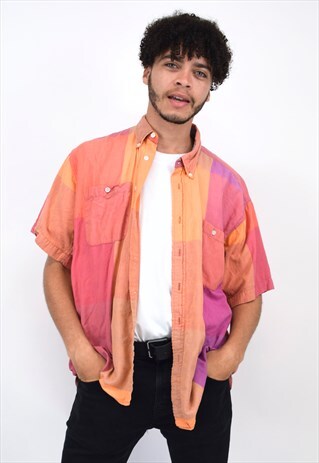 VINTAGE 90S RALPH LAUREN PINK ORANGE CHECK SHIRT