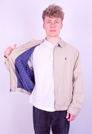 VINTAGE RALPH LAUREN CHECK LINED HARRINGTON JACKET BEIGE XL