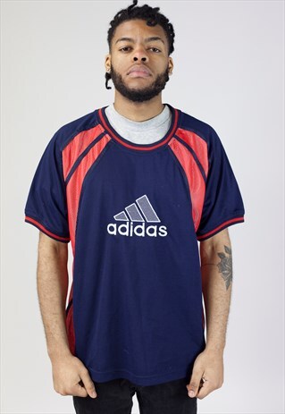 VINTAGE 90'S ADIDAS NAVY AND RED JERSEY T-SHIRT