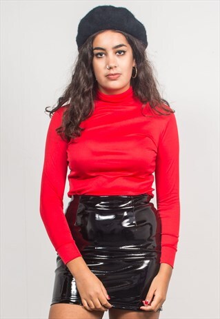 VINTAGE 70'S RED TURTLE NECK LONG SLEEVE TOP