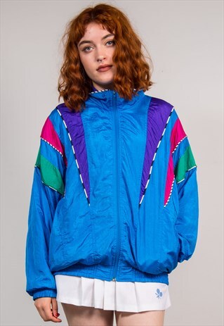 VTG 90'S BLUE COLOURBLOCK FESTIVAL SHELL TRACKSUIT JACKET
