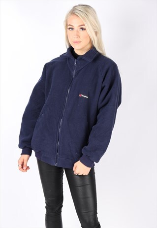 VINTAGE BERGHAUS FLEECE JUMPER JACKET NAVY BLUE OVERSIZED ML