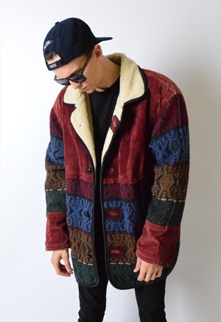 VINTAGE 90S AZTEC LEATHER WINTER COAT