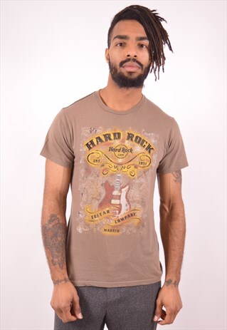HARD ROCK CAFE MENS VINTAGE T-SHIRT TOP SMALL BROWN 90S