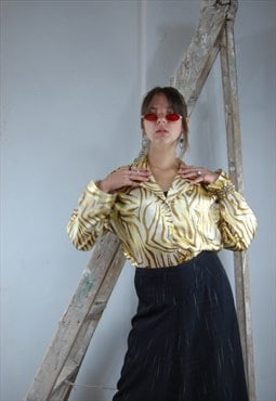 Vintage 90's slip shine abstract baggy blouse shirt in gold