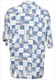 VINTAGE FISH PRINT BLUE & CREAM HAWAIIAN SHIRT - L