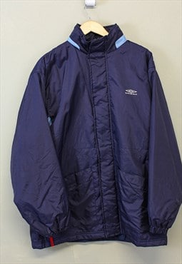 Vintage Umbro Puffer Jacket Navy Zip Up With Chest Logo 90s
