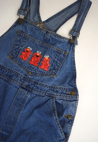 VINTAGE 90S SESAME STREET ELMO BLUE DENIM DUNGAREES