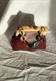 MAROON WOOD DETAIL CLAM CLASP BAG