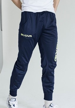 Vintage Givova Logo Slim Fit Blue Joggers Pants Men M
