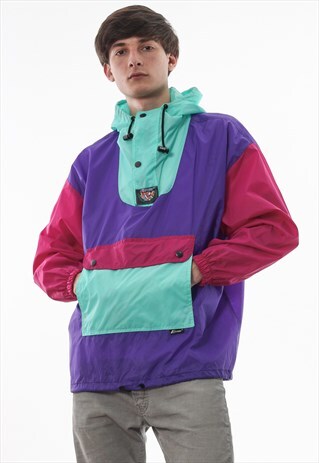 VINTAGE K-WAY PULLOVER WINDBREAKER 90S COLORBLOCKED