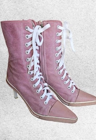 vintage y2k lace up suede heels sneakers boots