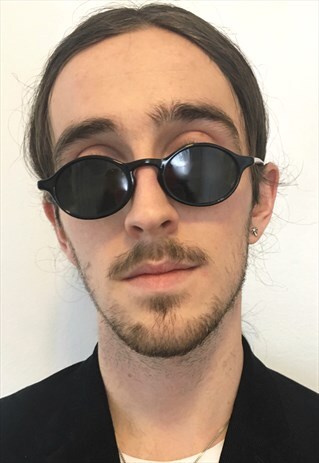 VINTAGE BLACK COOL OVAL ROUND 90S SUNGLASSES