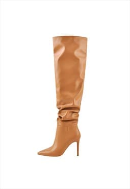 Brown Pointed Toe Stiletto Tight High Boots 10CM Heel