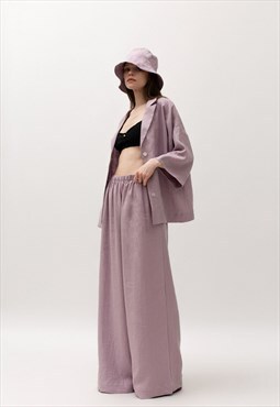 Oversized linen shirt & palazzo pants set in lavender colour