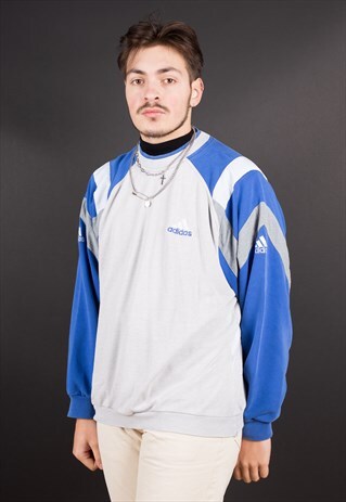 BLUE AND GREY ADIDAS CREWNECK SWEATSHIRT