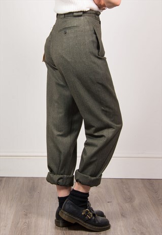 VINTAGE 90'S DARK GREY SMART HIGH WAIST TAPERED TROUSERS