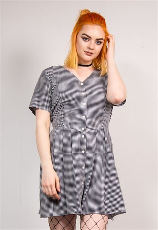 90'S VINTAGE GRUNGE GINGHAM CHECK MINI DRESS