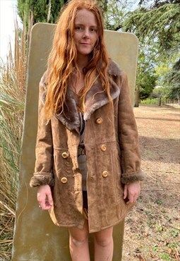 Suede Tan Double Breasted Vintage Jacket Coat Y2K