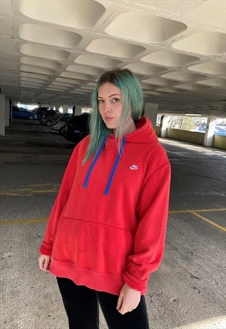 VINTAGE 90S RED NIKE EMBROIDERED HEAVY COTTON HOODIE