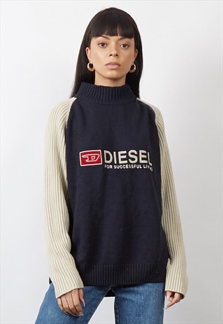 VINTAGE 90'S DIESEL COLOUR BLOCK TURTLE NECK JUMPER