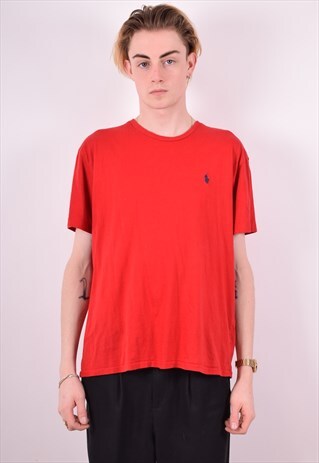 POLO RALPH LAUREN MENS VINTAGE T-SHIRT TOP LARGE RED 90S