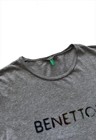 GREY RETRO BENETTON SPELL OUT ROUND NECK TOP