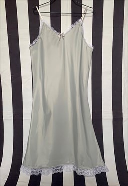 Vintage 70s grey slip with lace dress, nightie, uk12/14