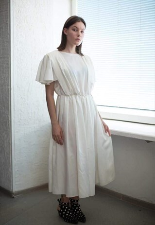 VINTAGE 80'S MINIMAL MIDI IVORY WEDDING DRESS
