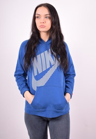 NIKE WOMENS VINTAGE HOODIE JUMPER LARGE BLUE 90'S