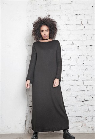 BLACK OVERSIZE DRESS / MAXI KNITTED BLACK DRESS/LOOSE KNIT