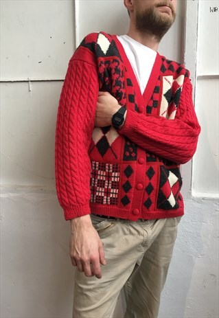 VINTAGE 80' AMAZING UNISEX RED PURE NEW WOOL JUMPER