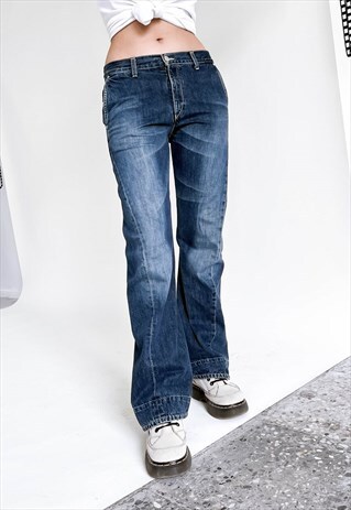 VINTAGE Y2K LOW WAIST WASHED DENIM FLARE WOMEN JEANS S