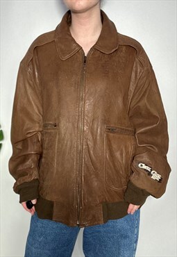 Leather bomber jacket vintage 90s with cargo pockets 