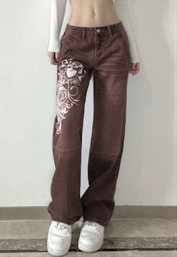 Miillow Low-rise crinkled heart-print washed jeans