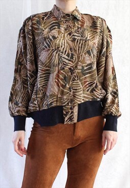 Vintage blouse blad bruin groen T820