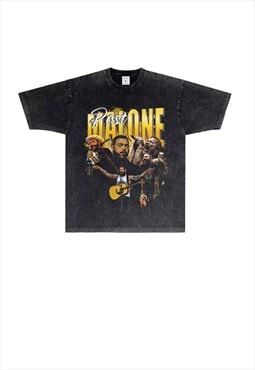 Black Washed Post Malone Graphic Cotton fans T shirt tee