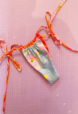 Reversible printed scrunch tie-side bikini bottom