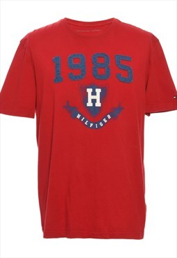 Tommy Hilfiger Red Printed T-shirt - L