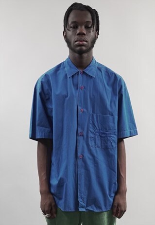 VINTAGE 90'S BYBLOS LOGO SHORT-SLEEVE BLUE SHIRT