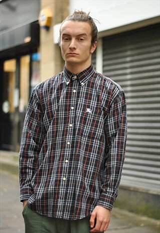 VINTAGE BURBERRYS OF LONDON NAVY BLUE NOVA CHECK SHIRT
