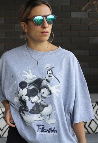 VINTAGE 1990S WALT DISNEY WORLD GREY FLORIDA T SHIRT