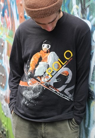 VINTAGE 90S POLO RALPH LAUREN SKI GRAPHIC LONGSLEEVE T SHIRT