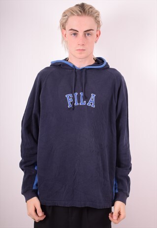 FILA MENS VINTAGE HOODIE JUMPER XL BLUE 90S