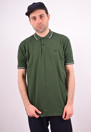 FRED PERRY MENS VINTAGE POLO SHIRT MEDIUM GREEN 90S