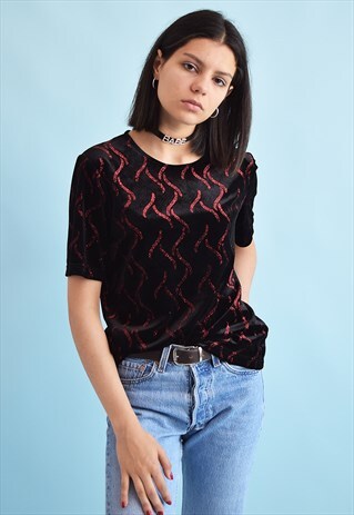 90'S RETRO FESTIVAL VELVET SHIMMER GRUNGE TOP