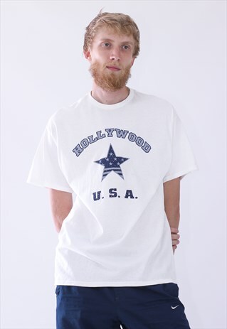VINTAGE MENS HOLLYWOOD USA BIG LOGO T-SHIRT