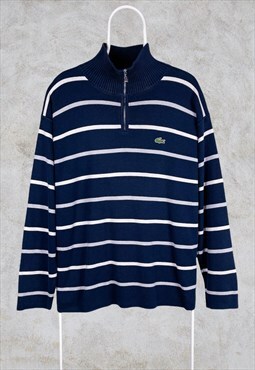 Vintage Lacoste Sweatshirt 1/4 Zip Striped Blue XL