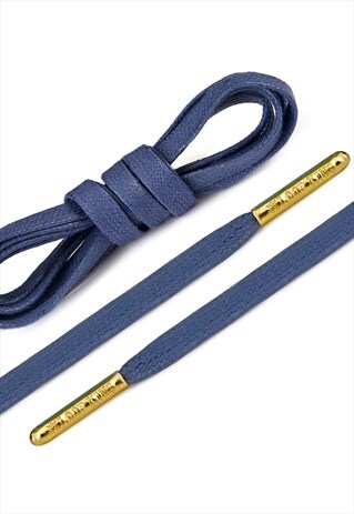 LUXURY FLAT WAXED SNEAKER BLUE SHOELACES WITH GOLD TIPS