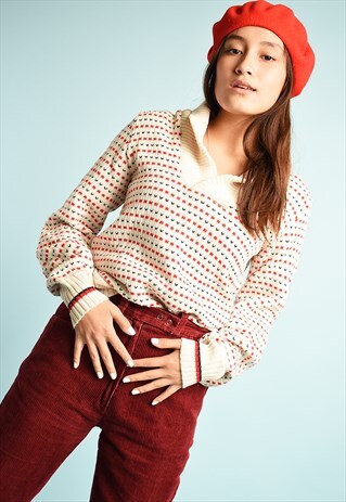 VINTAGE 70'S RETRO MOD PATTERN KNIT JUMPER